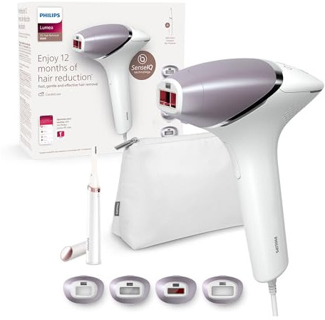 Philips Lumea 8000 Series IPL Hair Removal Device - Laser Hair Removal Alternative, SenseIQ Technology, 4 Attachments for Body, Face, Bikini and Underarms, Satin Compact Pen Trimmer, Model BRI949/00