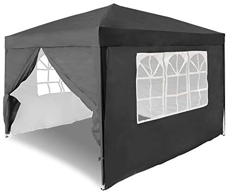 Froadp 3x3m Tonnelle Pliante Pavillon de Jardin Protection Solaire avec 4 côtés Tente Protection UV de Chapiteau Imperméable Tente Gazebo pour Pique-Nique Mariage Fête Reception(Anthracite)