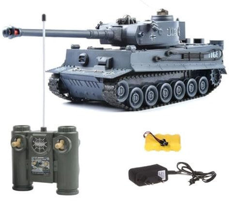 s-idee® 22002 Battle Panzer 99807 German Tiger 1:28 mit integriertem Infrarot Kampfsystem 2.4 Ghz RC R/C Ferngesteuerter Panzer Tank Kettenfahrzeug IR Schussfunktion Sound Licht Neu