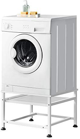 [en.casa] Waschmaschinen-Sockel Florimont mit Ausziehablagen Waschmaschinen-Unterschrank max. 150 kg Erhöhung Stahl Weiß