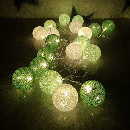 Guirlande lumineuse de Noël à Boules de Coton, DOTBUY Éclairage de Noël, Guirlande Lumineuse à Piles, Romantique LED décoration de jardin Pour intérieur (Vert rafraîchissant,3.3M/20LED)