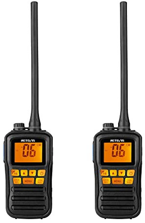 Retevis RM01 Handfunkgerät, IP67 Wasserdichtes Marine Walkie Talkie, Vibration, Schwimmender Schiffstransceiver, Handfunkgerät für Boote, Kajakfahren, Fischer (Schwarz, 2 Stück)