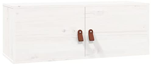 vidaXL Wandschrank, Hängeschrank mit viel Stauraum, Schwebeschrank für Wohnzimmer, TV Schrank Wohnzimmerschrank Holzschrank, Weiß Massivholz Kiefer