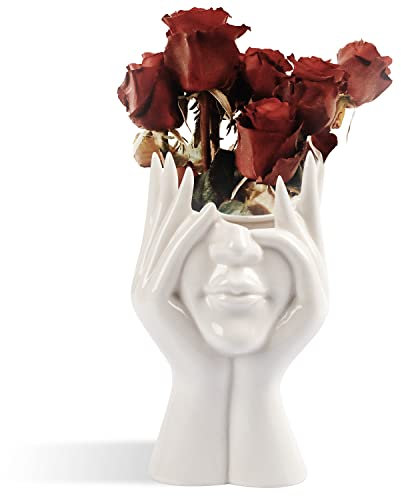 CEMABT Gesicht Vase, Blume Vase Schreibtisch Dekor, Keramik Körper Vase Weibliche Form Ideale Regal Dekor, Moderne Bauernhaus Tisch Dekor, Kleine nette Vase Bücherregal Dekor Halbgesicht Vase (Stil-B)