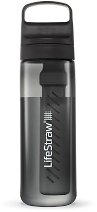 LifeStraw Go Serie - BPA-freie Trinkflasche mit Wasserfilter 650ml für Reisen und den täglichen Gebrauch - entfernt Bakterien, Parasiten, Mikroplastik + verbessert den Geschmack, Nordic Noir (schwarz)