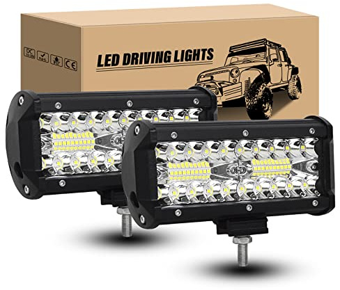 RIGIDON 2PCS 18cm 7 pulgadas 120W Luz led antiniebla, Faros trabajo Foco Led Tractor, 12V 24V 6000K IP67 Impermeable lámparas de conducción para ATV UTV USV 4x4 Coche Moto Agrícolas Barco