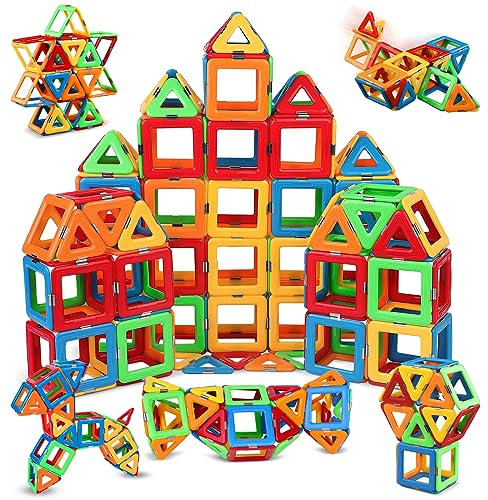 Magnetische Bausteine,Spielzeug ab 2 3 4 5 6 7 Jahre Junge Mädchen Magnetbausteine mit Verbessertem Magnetismus und leuchtenderen Farben Lernspiele Kleines Geburtstags/für Kinder 32 Teile