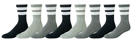 Amazon Essentials Men's Retro Stripe Crew Sock, Black/Multi, 12-14