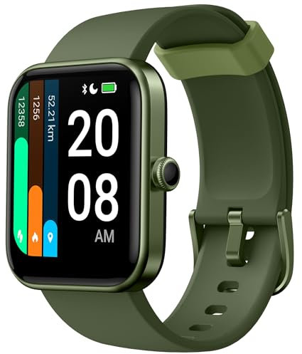 Vowtop Aktivitätstracker Alexa integriert, 1,69'' DIY-Zifferblatt, Blutsauerstoff, Herzfrequenz, Schlaf, Fitness-Tracker, Benachrichtigungen, Wetter, 14 Sportmodi.Olivgrün