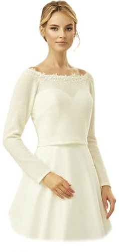 Bianco Evento Maglione da sposa a maniche lunghe, bolero da donna, effetto kashmir, giacca da sposa avorio (DE/NL/SE/PL, numerico, 44, regolare, avorio), avorio, 50