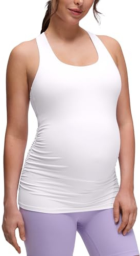 CRZ YOGA Butterluxe Mujer Racerback Maternidad Tanque Cima Fruncido Preñez Acolchado Yoga Arriba Blanco 42