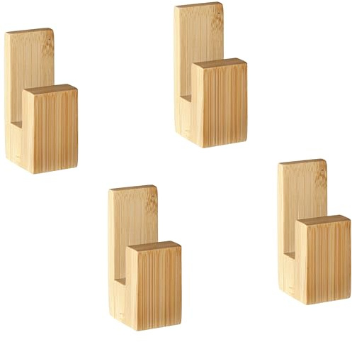 Danhol ® 4 Ganchos Adhesivos para Pared - Colgadores Adhesivos Resistentes - Colgador Toalla Baño sin Taladro - Accesorios Baño Bambu - Perchas Adhesivas para Baño, Dormitorio y Cocina (Bambu)