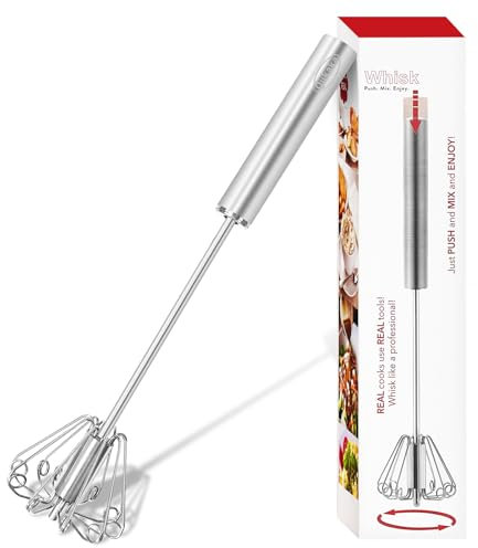 Qukaka Hand mixer whisk,stainless steel semi automatic whisk,egg spinner,wisking tool,whipped cream dispenser,easy whisk for cooking,Beating&Stirring(12in)