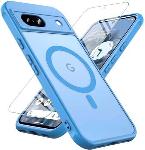 OWKEY für Google Pixel 8A 5G Hülle, Magnetisch Google Pixel 8A Handyhülle für MagSafe mit Schutz Glas Dünn Militärschutz Schutzhülle Case für Google Pixel 8A (Blau)