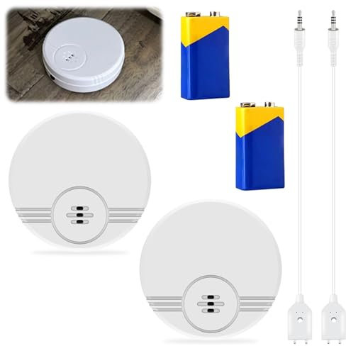2 Pack Wassermelder Wasseralarm, Wasserwarner Flut Detektor, 135dB Wasser Sensor, Wassermelder für Küche, Waschküche, Badezimmer, Keller, Lager, Garage (6F22/9V Batterien enthalten)