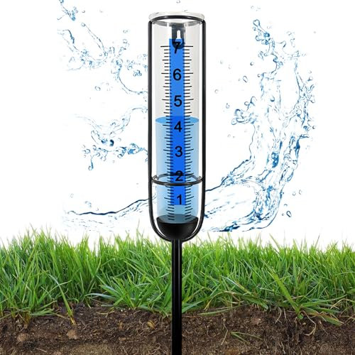 WIYETY Regenmesser für Garten Frostsicher: Professionelle Regenmesser, Solarenergie Regenmesser Outdoor Regenmesser Glas Regenwassermesser, Höhenverstellbarer Regenmesser mit Pflock für Hof, Rasen