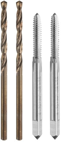 QUARKZMAN Set di 2 punte filettate 6 32 UNC e 2 punte elicoidali da 2,6 mm, non rivestite/giallo torrefazione HSS 6542/M35 HSS CO