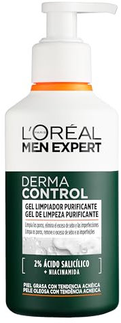 L'ORÉAL Paris Men Expert Derma Control Gel Limpiador Purificante con Ácido Salicílico y Niacinamida Para Pieles Grasas con Tendencia Acnéica 260ml