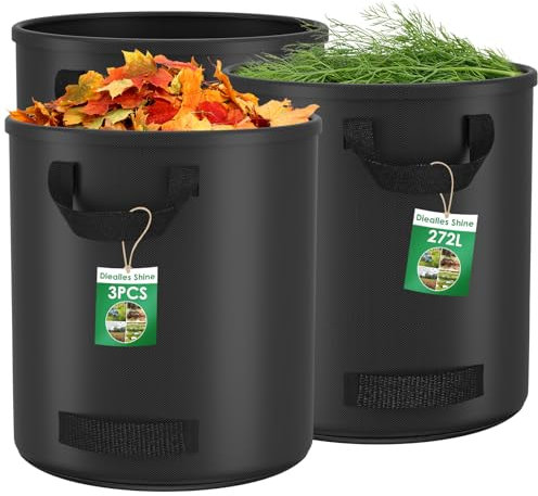 Diealles Shine 3X 272L Sacchi Giardinaggio, Sacchi per Rifiuti da Giardino con 4 Maniglie, Autoportante, Impermeabile, Sacco Raccogli Foglie Durevole Resistente alla Corrosione, Nero