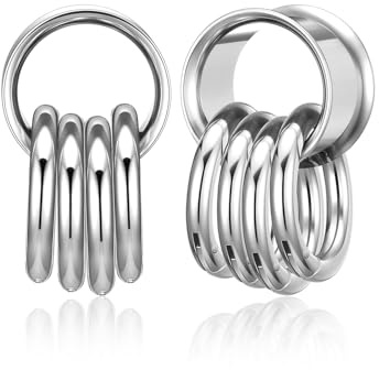 Zysta Ear Tunnels with Ring 00g PlugsSilver Stainless Steel Ear Spreader Double Flared 10mm Ear Gauges Earring Lobe Body Piercing Jewelry 8mm-14mm (Gauges=9/16(14mm))