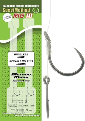 Haldorado SpéciMethod Rig10, Size 8 Barbless Hook, 0.20 mm Mono Line, 10 cm Length, 2-Qty
