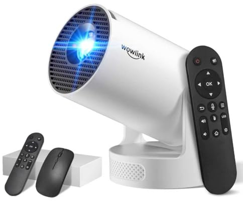 [Integrerade appar och 2025 uppgradering] Mini Projektor med WiFi 6 Bluetooth 5.4 Stöd 4K 1080P Auto Keystone 180° Justerbar Bärbar Projektor Kompatibel med HDMI/TV-stick/Memory Stick/Laptop, Vit