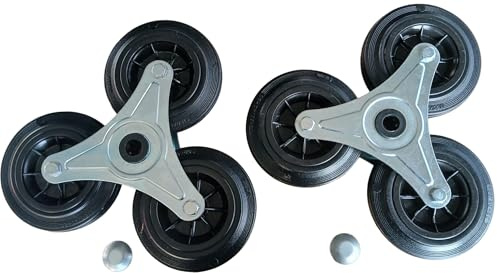 RLW-Gerätevertrieb 2 Radsterne mit Verschlusskappen für Treppenkarre, Vollgummi 160x40mm, Schwarz, 3 Räder mit Gleitlager und Rollenlager, Verzinktes Stahlblechgehäuse, Tragkraft 140kg,