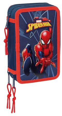 Spider-Man Trousse Scolaire avec 37 Outils Inclus, Trousse pour Enfant, idéale pour Les Enfants de 5 à 14 Ans, Confortable et Polyvalente, qualité et résistance, 12,5 x 5,5 x 19,5 cm