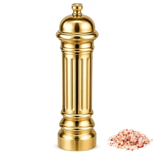 Aurevit Macinasale in Metallo – Macinasale di Alta Qualità con Macinatura Regolabile, Acciaio Inox 316L, Ricaricabile, Design Elegante (Oro)