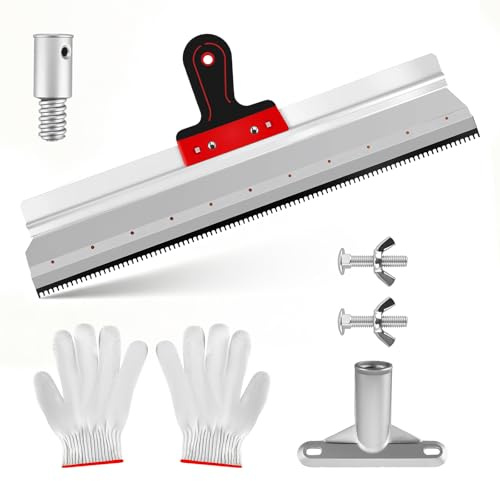 Espátula de superficie grande, espátula de 56 cm, con guantes de dientes de 5 mm, incluye espátula autonivelante para hormigón y pavimento, rasqueta robusta de acero inoxidable con mango y conector de