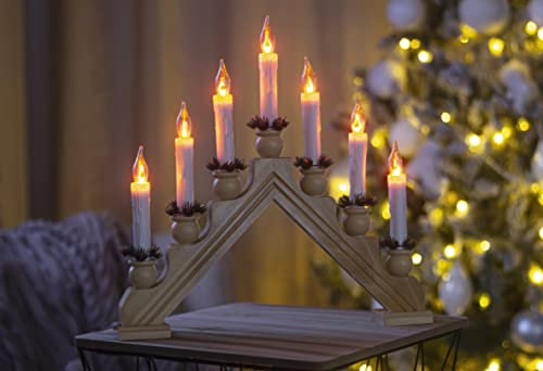 NEW CHRISTMAS LIGHTS ELECTRIC PINE 7 BULB FLICKERING WOODEN ARCH CANDLE-BRIDGE WINDOW DECORATION CANDLEBRIDGE X-MAS GIFT