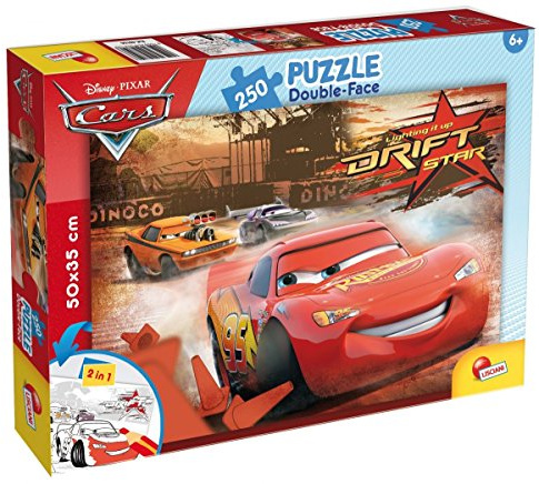Lisciani - Puzzle Cars Flash McQueen - 250 Pièces Double Face - Dès 3 Ans | Jouet Éducatif Pixar - Verso à Colorier, Bonus Créatif - Activité Manuelle Créative et Logique - Format Final 50 x 35 cm