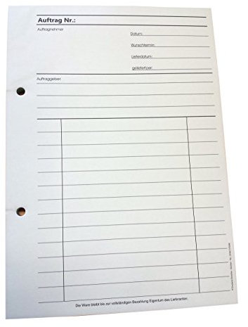 Druckerei Scharlau 1x Auftragsblock Block Auftrag DIN A5, 2-fach selbstdurchschreibend, 2x50 Blatt weiß/grün - gelocht (22431)