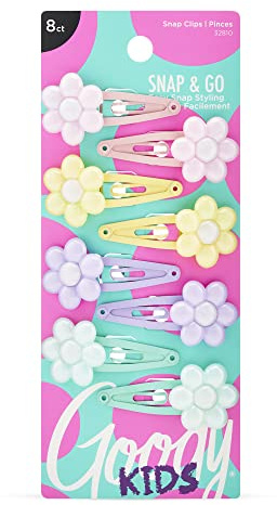 Goody Kids Mini Epoxy Contour Snap Clips - 8 Count, Daisy Charm - Just Snap Into Place - Suitable for All Hair Types - Pain-Free Hair Accessories for Women and Girls - All Day Comfort