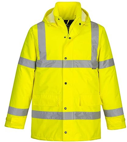 Portwest S460 Men's Winter Traffic Jacket Hi Vis Hooded Work Coat Reflective Fully Lined Zip Safety Utility Waterproof Reflective Workwear Yellow, 5X-Large