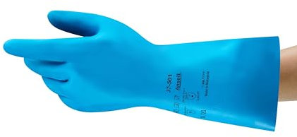 Ansell AlphaTec 37-501 Chemikalienschutz-Handschuhe aus Nitril, Wiederverwendbare Chemie-Handschuhe für Industrie, Lebensmittel Geeignet, Arbeitshandschuhe Latexfrei, Blau, Größe L (12 Paar)