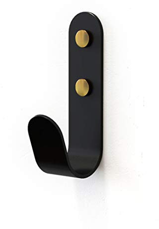 The Hairpin Leg Co. [HLC] Metal J Wall Hook. Chunky Modern Playful Coat Hook - Black/Brass