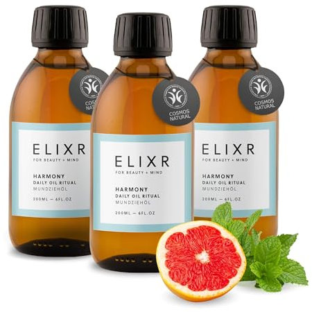 ELIXR – Harmony Mundziehöl mit Krauseminze & Grapefruit – ayurvedische Mundspülung pflegt auf natürliche Weise – zertifizierte Naturkosmetik aus Deutschland (3x200ml)