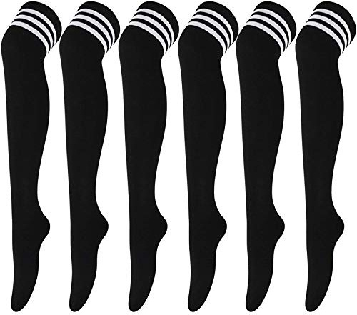 DRESHIW 6 Pares Calcetines Hasta la Rodilla Raya Escuela de Cosplay Sobre la Rodilla Medias Hasta el Muslo Calcetines Largos Calientapiernas Para Niñas y Mujeres