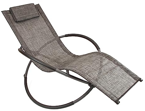GardenKraft Rocking Sun Loungers/Moon Chairs with Pillow/Zero Gravity Effect/Steel Frame/Ultra-Durable Textilene Material/Grey Or Black Colour (Grey)