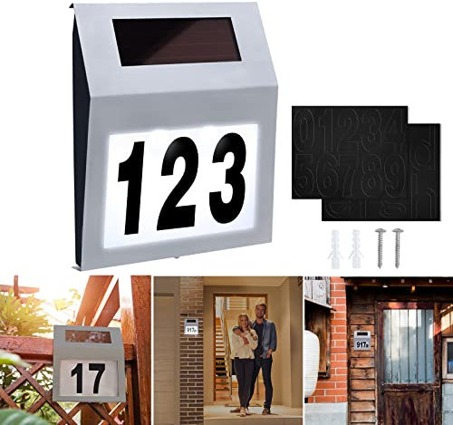 ACXIN Lampada solare a LED in acciaio inox, con 2 luci LED solari con interruttore crepuscolare, numero civico illuminato (argento)