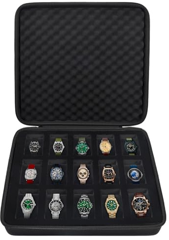 Boobowl Uhrenbox Veranstalter/Uhrenkasten Display Aufbewahrungsbox Passend für alle Armbanduhren und Intelligente Uhren bis zu (Nur Box) (watch tasche-15 slot, 15 Slots)