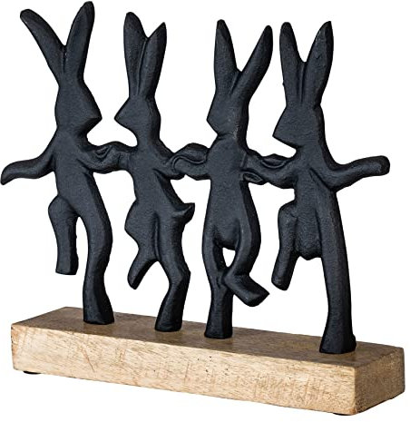 levandeo Tischdeko Tanzende Hasen H17cm Ostern Schwarz Mango Holz Osterdeko Aufsteller Frühling Osterdekoration Dekoration