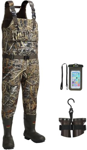 TIDEWE Hunting Wader, 5mm Neoprene Chest Waders with 1400 Gram Insulation Rubber Boots, Waterproof and Seam Sealed Bootfoot Chest Wader for Fishing, Hunting (Next Camo Evos Size 10)