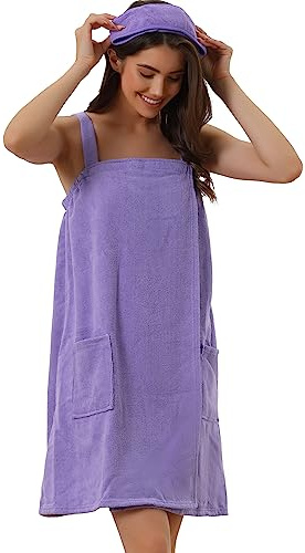 cheibear Womens Towel Dress Terry Wrap Bathrobe Spa Towelling Robe with Strap for Gym Shower Bath Small Grape Shake