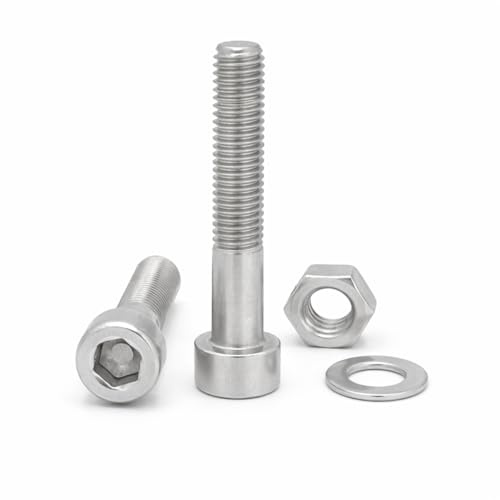 NOLDAR | Viti a testa cilindrica con esagono incassato. Acciaio inossidabile (AISI 304). Include 20 viti con 20 dadi e 20 rondelle (60 pezzi). Viti inox parzialmente filettate (Misura M5 x 50 mm)