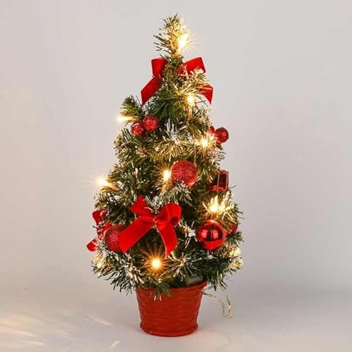 40cm Mini Christmas Tree with Lights, Desktop Christmas Tree, Battery Powered Tabletop Tree for Christmas Holiday Table Decor (Red)