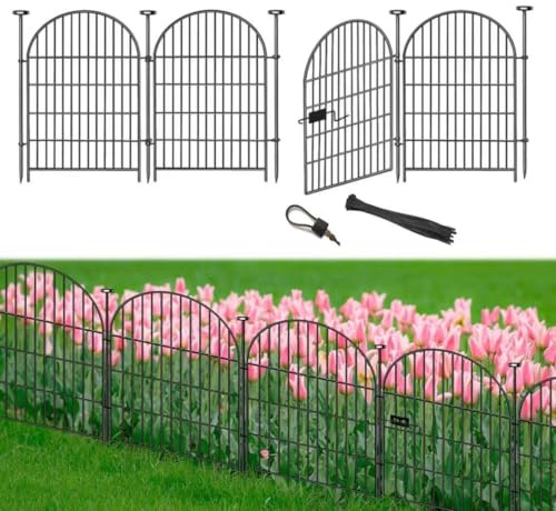 Okaygardn Tall Garden Fence with Gate 40 in(H)x26.2 Ft(L), 12 Panels Dog Fence Outdoor for Yard, No Dig Garden Fence Border,Heavy Duty Metal Temporary Rabbit Dog Fences Animal Barrier for Outdoor Yard