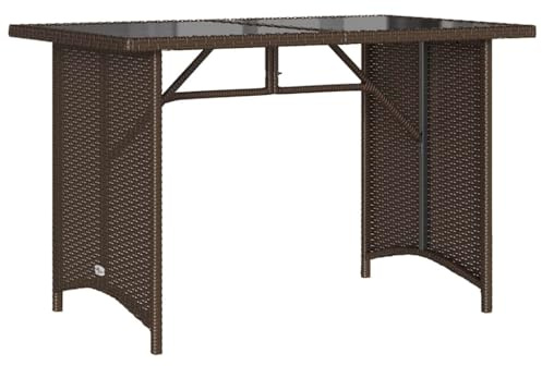 vidaXL Mesa de jardín con tapa de cristal, muebles de exterior de polirratán marrón con vidrio templado, estilo moderno, 110 x 68 x 70 cm, para patio/jardín