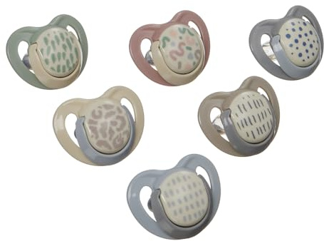 Vital Baby 6 Pack Airflow Dummies, 0-6m+ | Skin-Friendly, Steriliser Case | Open airflow shields help protect delicate skin, with symmetrical teats, day and night designs and a steriliser box.